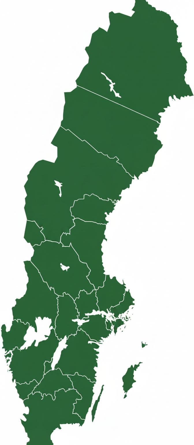 Karta över Sverige, helt grön — vi installerar och byter FTX i hela landet