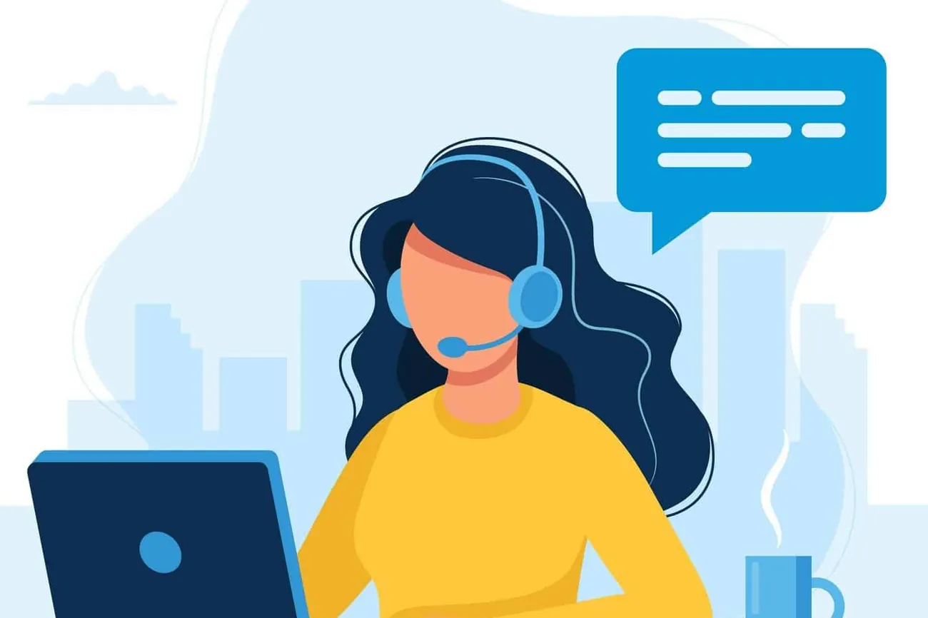 Illustration av en kundtjänstmedarbetare med headset som tar emot frågor om ventilation